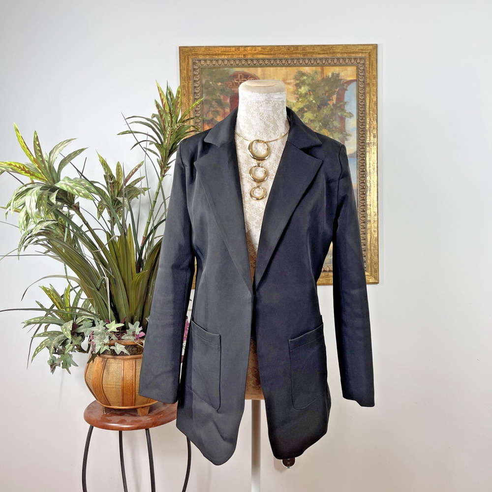 Dazosue Women's Size SM Black Open Front Blazer Career Executive Office Siren
